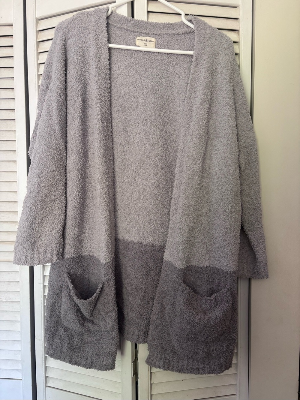 Thread & Supply Gray Two-Tone Open Front Cozy Cardigan